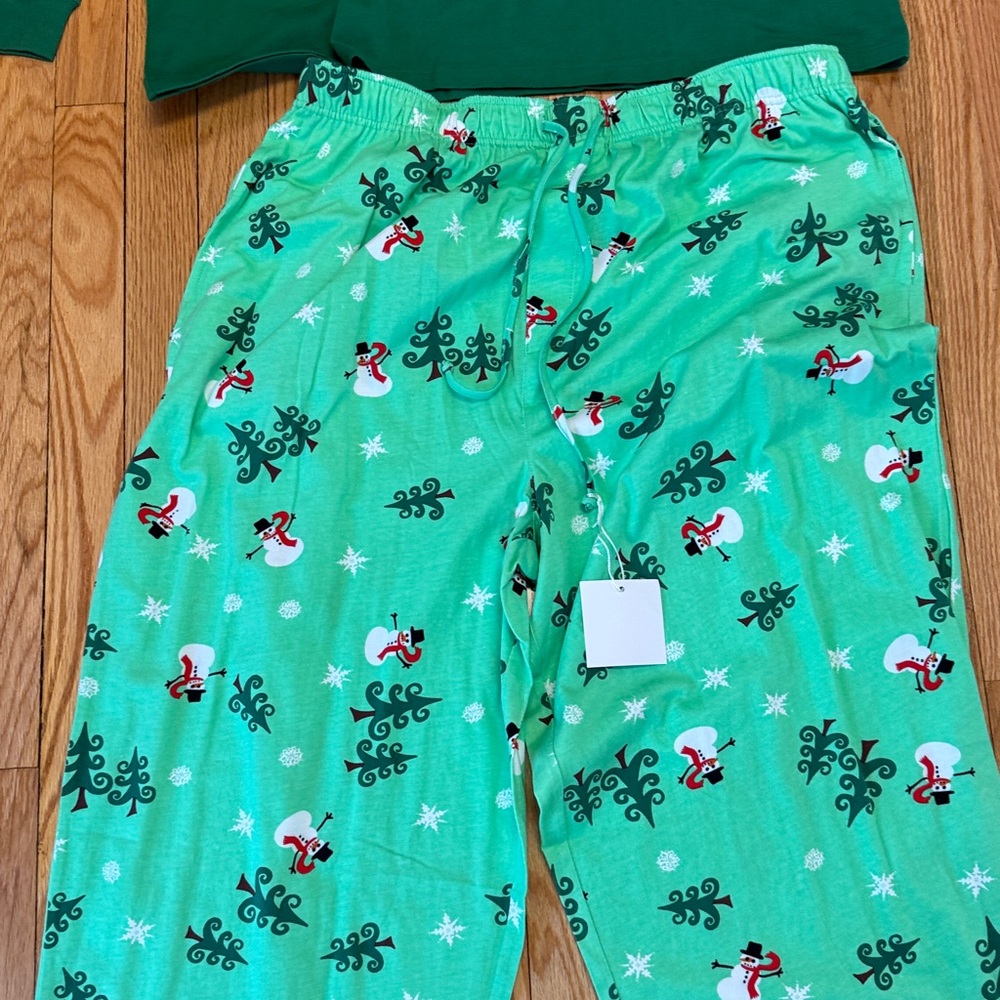 Pajamagram Mens Christmas Pajamas Set Green Top Snowman Pants XL NWT - Picture 3 of 10